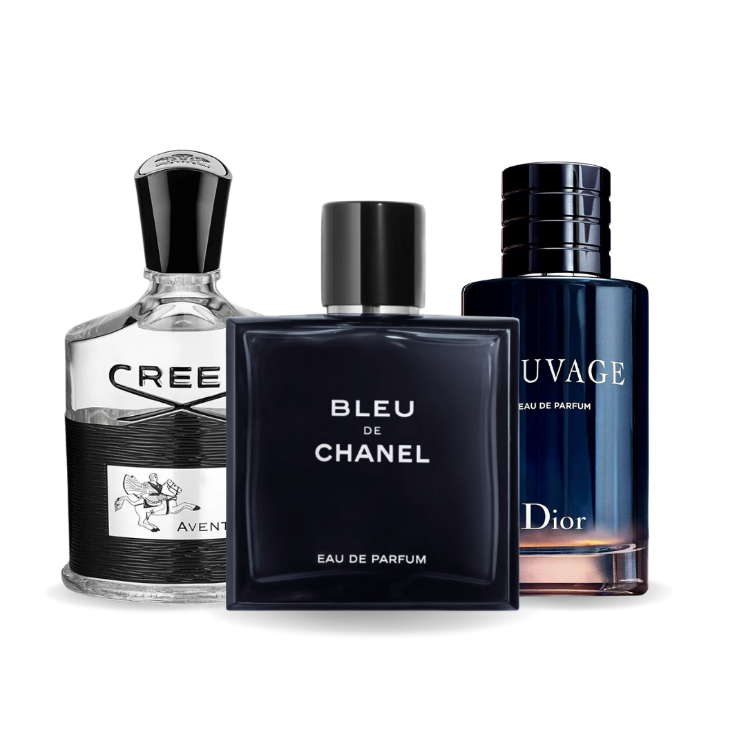 Akční balíček 3 parfémů: Creed AVENTUS, BLEU DE CHANEL a Dior SAUVAGE 100 ml.