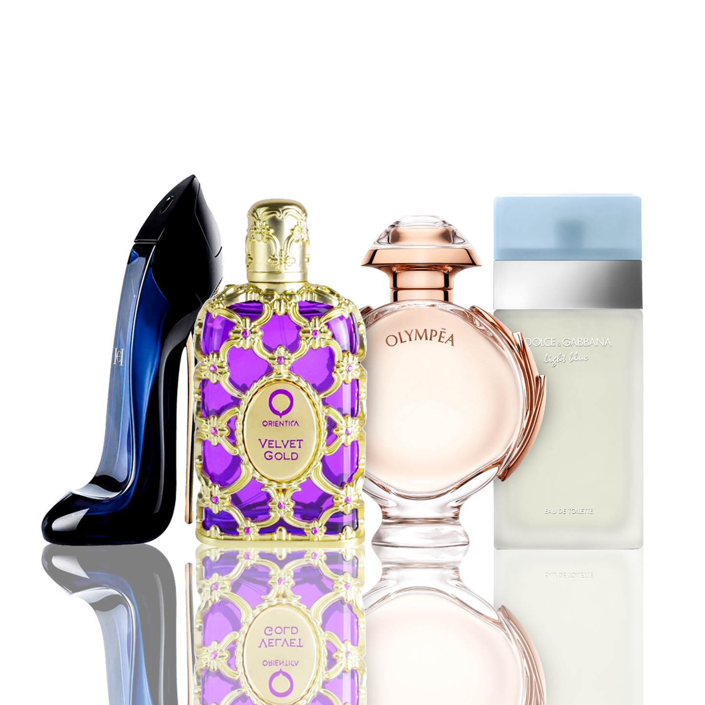 Sada 4 parfémů - Light Blue + Orientica Velvet Gold + Good Girl + Olympea 100ML.