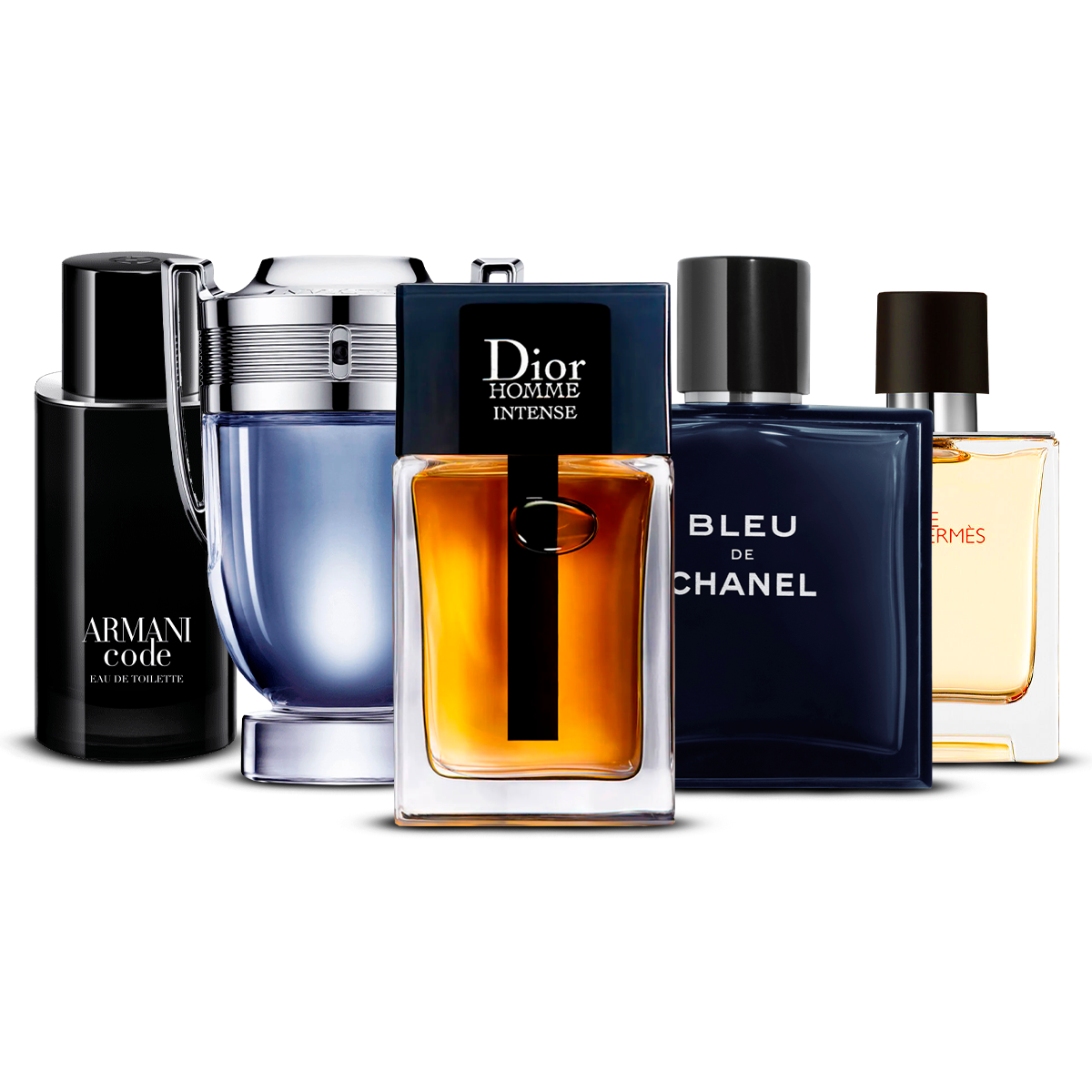 Kombinace 5 pánských parfémů – Armani Code, Invictus, Dior Homme Intense, Bleu de Chanel a Terre d'Hermès [každý 100 ml]