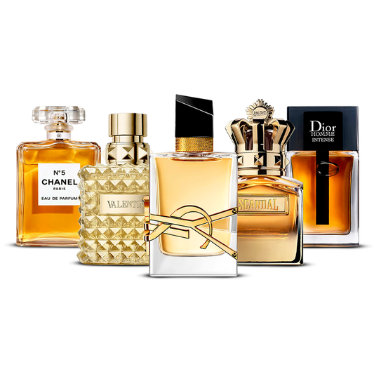 Kombinace 5 parfémů – Chanel Nº5, Valentino Uomo, Yves Saint Laurent Libre, Scandal Pour Homme a Dior Homme Intense [každý 100 ml]