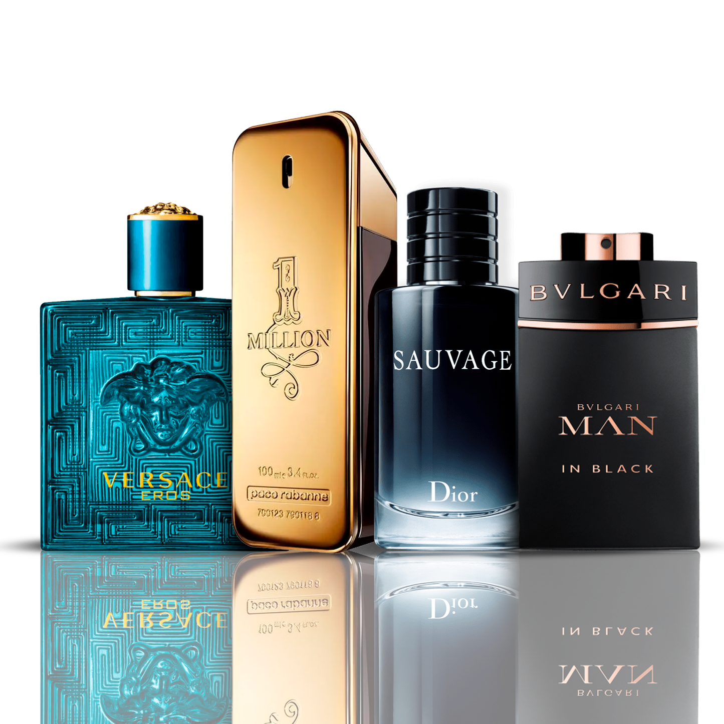 Sada 4 parfémů - Eros Versace + One Million Paco Rabanne + Bvlgari Man in Black + Sauvage Dior 100ML.